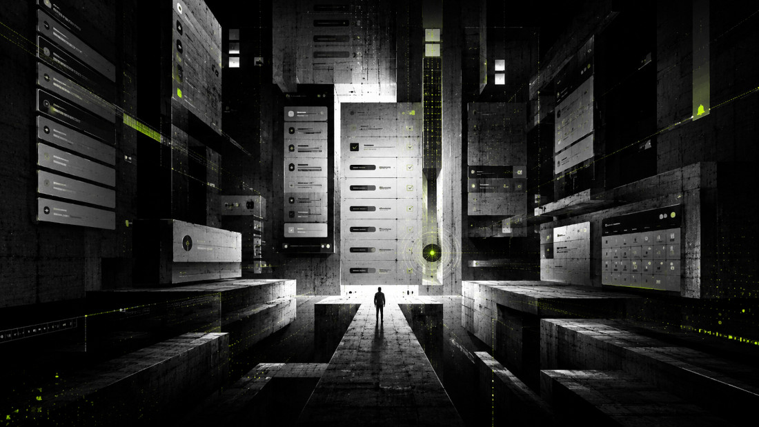 abstract man in a factory