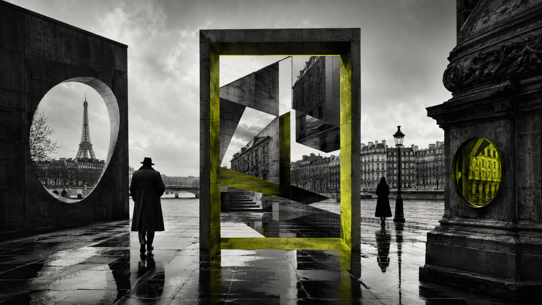 abstract man and sculptures